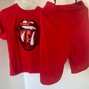 A red shirt and short set